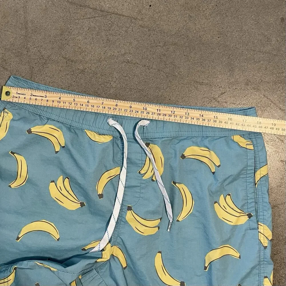 Valor Collective Men's Banana Print Swim Shorts Blue Yellow XL